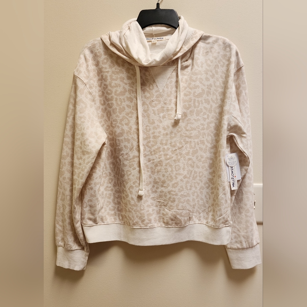 WallFlower Cheetah Animal Print Cowl Neck Pullover Hoodie Women's Size L